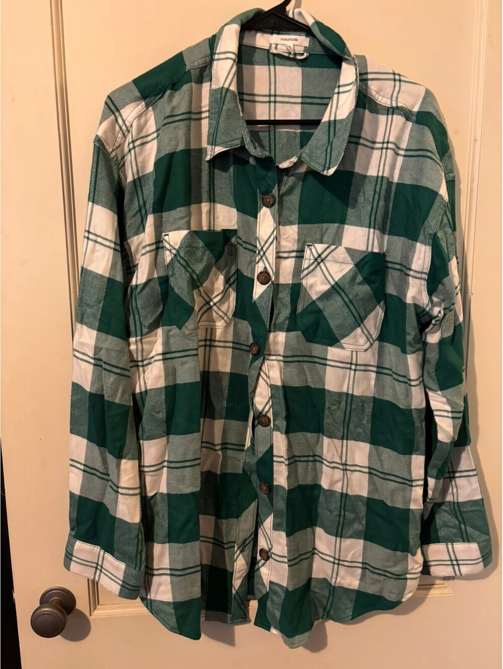 Maurices green plaid button front shirt Large